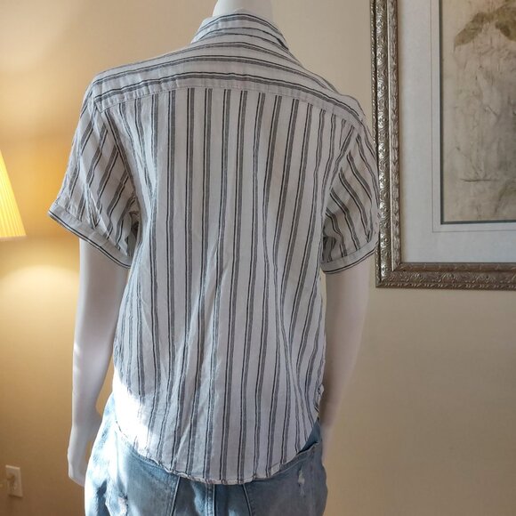 Lucky Brand Women's Relaxed Printed Workwear Striped Cotton Shirt - Picture 3 of 11